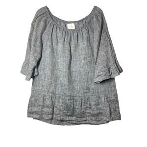Crown Linen Designs Top Gray Size Small Ruffle 3/4 Sleeve Hem